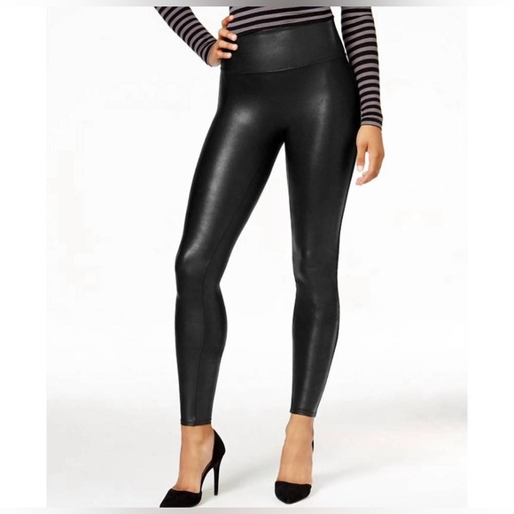 New Spanx Faux Leather glossy Leggings Black compression waistband sz. Medium - Picture 6 of 16